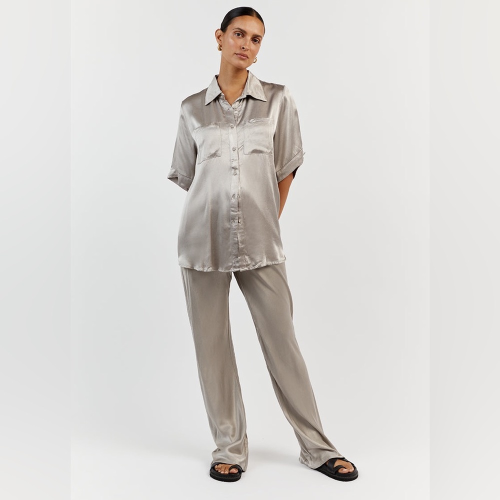 DISSH SIMONE PEWTER SATIN BIAS CUT PANT - Size US 4